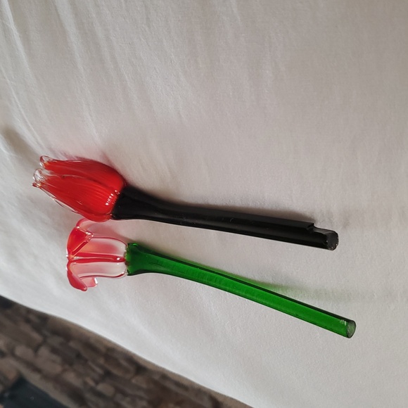 Murano Glass 9  Red Orange Flowers. - Picture 7 of 7